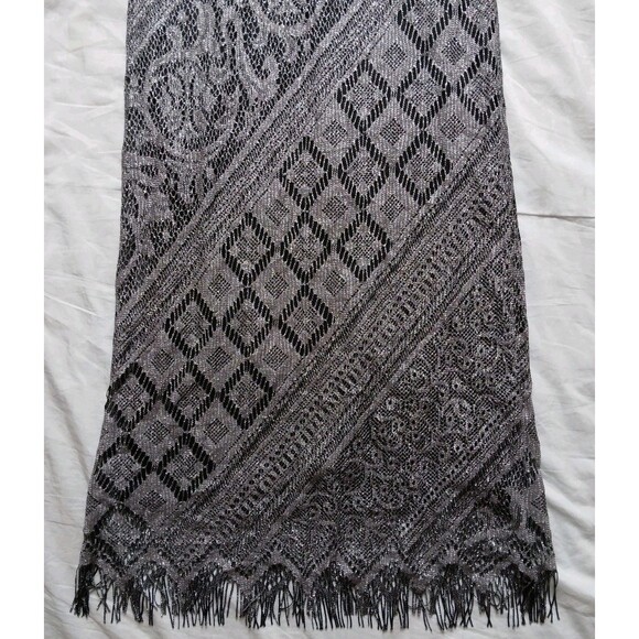 Vintage S.L. Fashions Black Silver Flapper Gothic Maxi Dress Fringe Size 8 - Picture 3 of 10